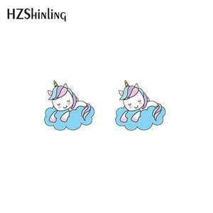 2019 New Cute Unicorn Acrylic Earring Baby Unicorn Resin Earring Epoxy Art Stud Earrings Gifts Girl Boy