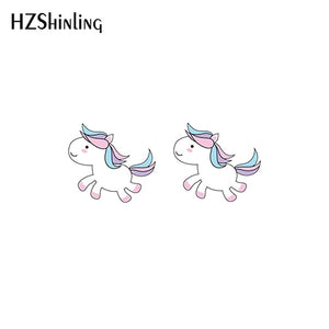 2019 New Cute Unicorn Acrylic Earring Baby Unicorn Resin Earring Epoxy Art Stud Earrings Gifts Girl Boy