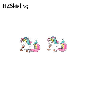2019 New Cute Unicorn Acrylic Earring Baby Unicorn Resin Earring Epoxy Art Stud Earrings Gifts Girl Boy
