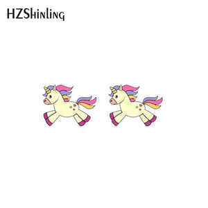 2019 New Cute Unicorn Acrylic Earring Baby Unicorn Resin Earring Epoxy Art Stud Earrings Gifts Girl Boy