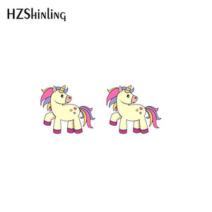 2019 New Cute Unicorn Acrylic Earring Baby Unicorn Resin Earring Epoxy Art Stud Earrings Gifts Girl Boy