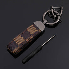 Load image into Gallery viewer, Luxury Genuine Leather Lanyard Keychain Men Women Square Pattern Gunmetal Buckle Car Key Ring Holder Jewelry Gift Chaveiro

