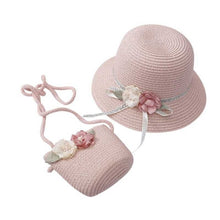 Load image into Gallery viewer, Children Girl Fashion Concise Casual Cute Sweet Breathable Sunscreen Beach Sun Hat With Bag Toddler Girls Accessories 1-8Y
