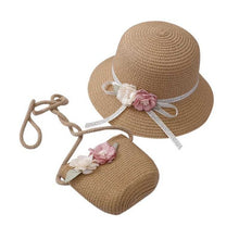 Load image into Gallery viewer, Children Girl Fashion Concise Casual Cute Sweet Breathable Sunscreen Beach Sun Hat With Bag Toddler Girls Accessories 1-8Y
