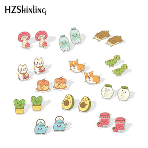 2019 New Kawaii Animals Acrylic Earring Sweetie Resin Earring Cat Dog Dinosaur Epoxy Shrink Dinks Earrings