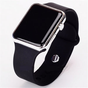 2017 new hot Square Mirror Face Silicone Band Digital Watch Red LED Watches Metal frame WristWatch Sport Clock Hours