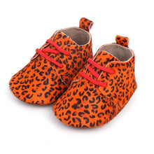 Load image into Gallery viewer, Genuine Leather Baby shoes Leopard print Baby Girls Soft shoes Horse hair Boys First walkers Lace Baby moccasins
