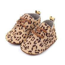 Load image into Gallery viewer, Genuine Leather Baby shoes Leopard print Baby Girls Soft shoes Horse hair Boys First walkers Lace Baby moccasins
