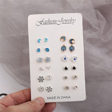 Load image into Gallery viewer, 12 Pairs/set, Htzzy 2020 New Statement Earrings for Women Fashion Moon Universe Silver Color Stars Stud Earring Crystal Earrings
