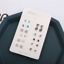 Load image into Gallery viewer, 12 Pairs/set, Htzzy 2020 New Statement Earrings for Women Fashion Moon Universe Silver Color Stars Stud Earring Crystal Earrings
