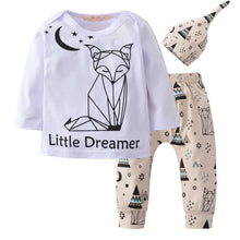 Load image into Gallery viewer, Baby Boy Clothes 2020 Autumn Baby Girl Clothing Sets Newborn Cotton Printed Long Sleeved T-shirt+pants+cap Kids 3pcs Suit
