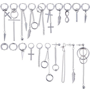 20 pcs/set KPOP DNA Korean Earrings Stainless Steel Chain Feather Idol Men Women Rock Grunge Hipster Punk Stud Earrings Unisex