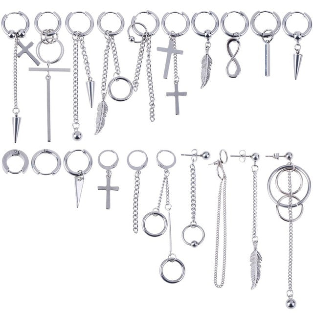 20 pcs/set KPOP DNA Korean Earrings Stainless Steel Chain Feather Idol Men Women Rock Grunge Hipster Punk Stud Earrings Unisex