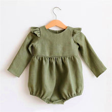 Load image into Gallery viewer, Baby Girl Rompers Solid Color Long Sleeve Baby Clothing Jumpsuits 0-24M 100% Cotton Linen Newborn Baby Girl Clothes
