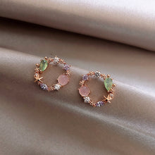 Load image into Gallery viewer, 2020 New Arrival Classic Round Pink Green Crystal Stud Earrings for women Sweet Flower Cirlce Jewelry Fashion Brincos Gift
