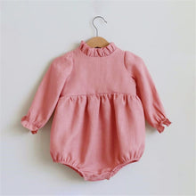 Load image into Gallery viewer, Baby Girl Rompers Solid Color Long Sleeve Baby Clothing Jumpsuits 0-24M 100% Cotton Linen Newborn Baby Girl Clothes
