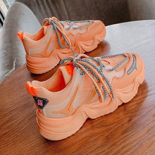 Load image into Gallery viewer, BLWBYL Sneakers Women Platform Casual Shoes Fashion Sneakers Platform Basket Femme Yellow Lace-Up Casual Chunky Shoes 40

