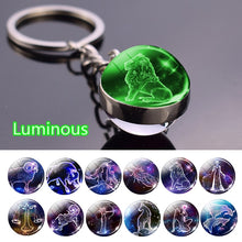 Load image into Gallery viewer, 12 Constellation Luminous Keychain Glass Ball Pendant Zodiac Keychain Glow In The Dark Key Chain Holder Men Women Birthday Gift
