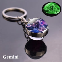 Load image into Gallery viewer, 12 Constellation Luminous Keychain Glass Ball Pendant Zodiac Keychain Glow In The Dark Key Chain Holder Men Women Birthday Gift
