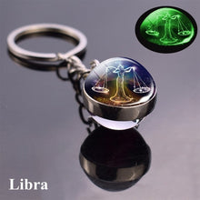 Load image into Gallery viewer, 12 Constellation Luminous Keychain Glass Ball Pendant Zodiac Keychain Glow In The Dark Key Chain Holder Men Women Birthday Gift
