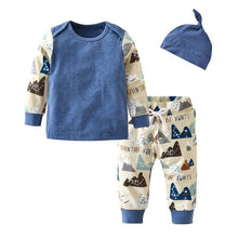 Load image into Gallery viewer, 3 Pcs Newborn Baby Boys Clothes Set Cloud Print Cotton Long Sleeve T-Shirt+Casual Solid Color Pant+Hat Infant Clothing Outfits
