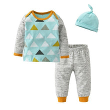 Load image into Gallery viewer, 3 Pcs Newborn Baby Boys Clothes Set Cloud Print Cotton Long Sleeve T-Shirt+Casual Solid Color Pant+Hat Infant Clothing Outfits
