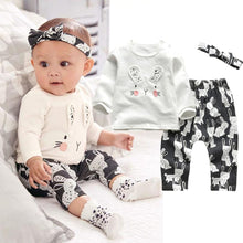 Load image into Gallery viewer, 3Pcs Newborn Baby Girl Clothes Set Cartoon Rabbit Pattern Long Sleeve T-shirt+Casual Pants+Headband Infant Clothing Outfits
