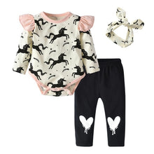 Load image into Gallery viewer, 3Pcs Newborn Baby Girl Clothes Set Cartoon Rabbit Pattern Long Sleeve T-shirt+Casual Pants+Headband Infant Clothing Outfits
