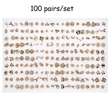 Load image into Gallery viewer, 100 Pairs Women Acrylic Crystal Small Stud Earrings Sets Girl Child Heart Star Animal Moon Crown Earring Jewelry
