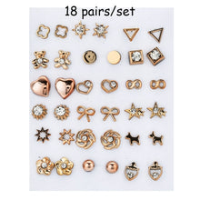 Load image into Gallery viewer, 100 Pairs Women Acrylic Crystal Small Stud Earrings Sets Girl Child Heart Star Animal Moon Crown Earring Jewelry
