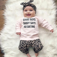Load image into Gallery viewer, Newborn Baby Girl Clothes Set Fashion Leopard Pants Pink Letter Print Tops Headband 3Pcs Autumn Toddler Infant Clothing Outfits
