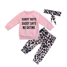 Load image into Gallery viewer, Newborn Baby Girl Clothes Set Fashion Leopard Pants Pink Letter Print Tops Headband 3Pcs Autumn Toddler Infant Clothing Outfits
