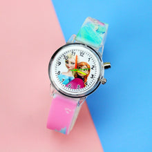 Load image into Gallery viewer, Colorful Flash Light Princess Elsa Watch for Girls Rubber Strap Cute Cartoon Children Kids Watches with Bracelet reloj infantil
