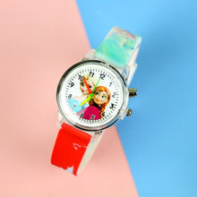 Load image into Gallery viewer, Colorful Flash Light Princess Elsa Watch for Girls Rubber Strap Cute Cartoon Children Kids Watches with Bracelet reloj infantil
