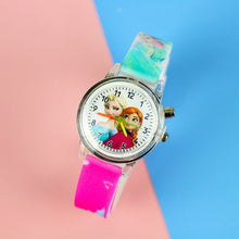 Load image into Gallery viewer, Colorful Flash Light Princess Elsa Watch for Girls Rubber Strap Cute Cartoon Children Kids Watches with Bracelet reloj infantil
