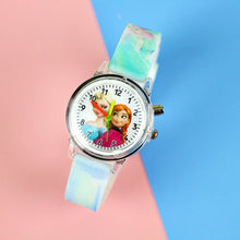 Load image into Gallery viewer, Colorful Flash Light Princess Elsa Watch for Girls Rubber Strap Cute Cartoon Children Kids Watches with Bracelet reloj infantil
