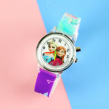 Load image into Gallery viewer, Colorful Flash Light Princess Elsa Watch for Girls Rubber Strap Cute Cartoon Children Kids Watches with Bracelet reloj infantil
