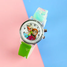 Load image into Gallery viewer, Colorful Flash Light Princess Elsa Watch for Girls Rubber Strap Cute Cartoon Children Kids Watches with Bracelet reloj infantil
