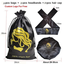 Load image into Gallery viewer, Custom Logo Silk Satin Drawstring Bags Headband Shower Cap For Hair Wigs Wrap Grip Band Laying Scarf Wrapping
