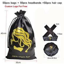 Load image into Gallery viewer, Custom Logo Silk Satin Drawstring Bags Headband Shower Cap For Hair Wigs Wrap Grip Band Laying Scarf Wrapping

