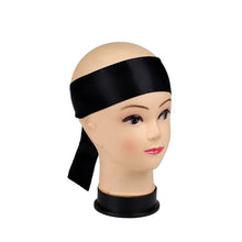 Load image into Gallery viewer, Custom Logo Rose Black Silk Satin Headband Wig Wrap Grip Band For Hair Satin Edge Laying Scarf Wrap
