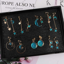 Load image into Gallery viewer, Korea Style Asymmetrical Fresh Enamel blue Star Moon Planet  Circle Clip on Earrings Non Pierced For Girl Women Party Gift
