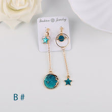 Load image into Gallery viewer, Korea Style Asymmetrical Fresh Enamel blue Star Moon Planet  Circle Clip on Earrings Non Pierced For Girl Women Party Gift
