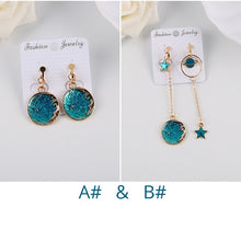 Load image into Gallery viewer, Korea Style Asymmetrical Fresh Enamel blue Star Moon Planet  Circle Clip on Earrings Non Pierced For Girl Women Party Gift
