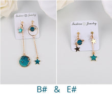 Load image into Gallery viewer, Korea Style Asymmetrical Fresh Enamel blue Star Moon Planet  Circle Clip on Earrings Non Pierced For Girl Women Party Gift
