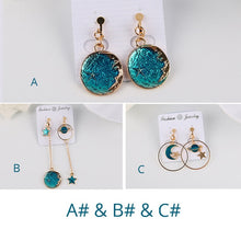 Load image into Gallery viewer, Korea Style Asymmetrical Fresh Enamel blue Star Moon Planet  Circle Clip on Earrings Non Pierced For Girl Women Party Gift
