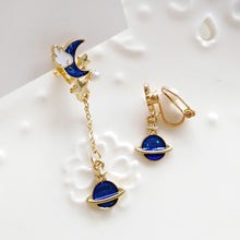 Load image into Gallery viewer, Korea Style Asymmetrical Fresh Enamel blue Star Moon Planet  Circle Clip on Earrings Non Pierced For Girl Women Party Gift

