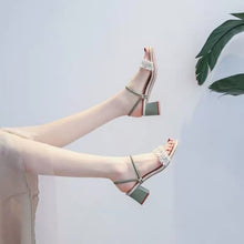 Load image into Gallery viewer, 2020 Med Peep Black pearl Heels Open Toe Beige Heeled Sandals Female Shoe Slip-on Loafers Summer Women's Shoes Lady
