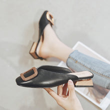 Load image into Gallery viewer, Designer Women Pumps Slippers Slip on Mules Low Heel Casual Shoes British Wooden Block Heels Summer Pumps Footwear
