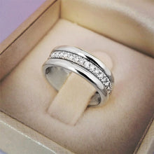 Load image into Gallery viewer, Huitan Classic Wedding Women Ring Simple Finger Rings With Middle Paved CZ Stones Understated Delicate Female Engagement Jewelry
